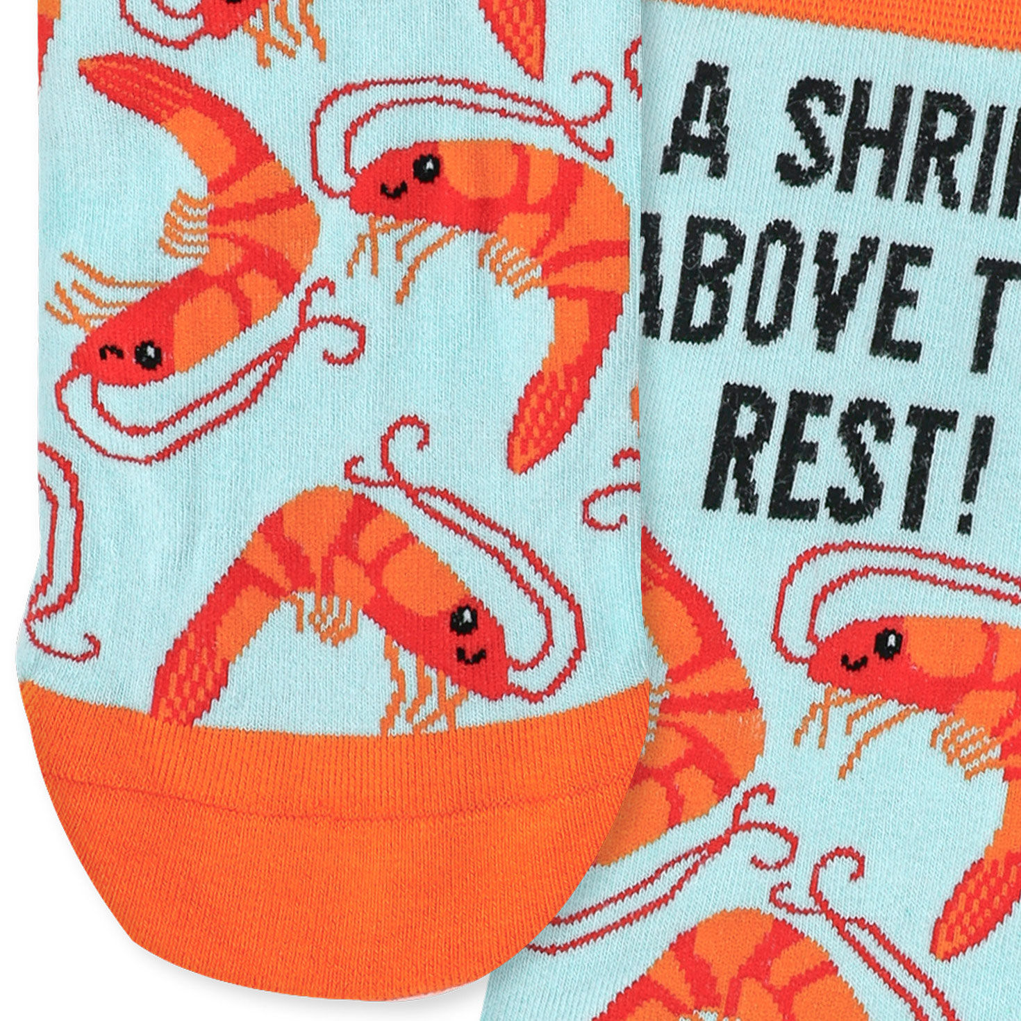 Dancing Shrimp on Aqua Punny Crew Socks upclose view image number 3