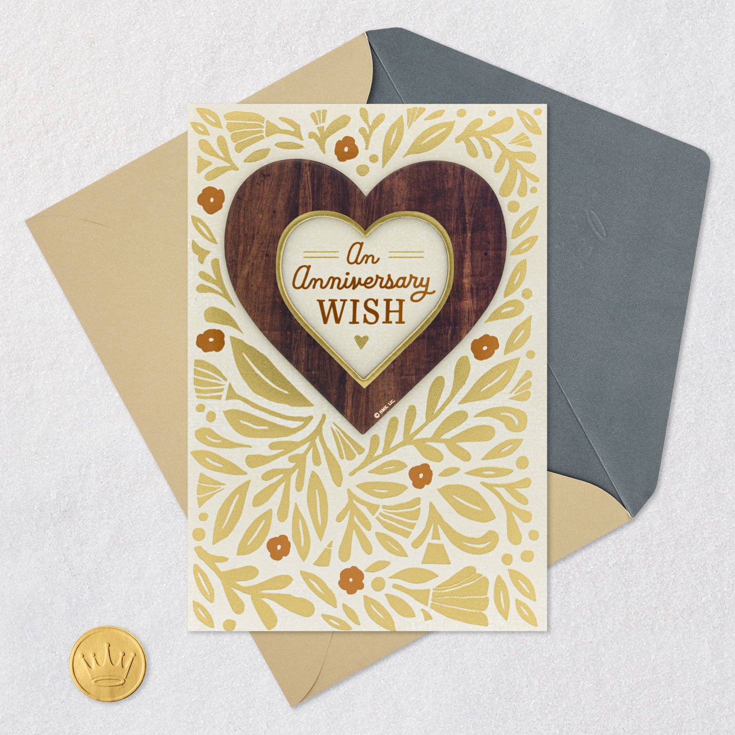 Wooden Heart Photo Frame Magnet Anniversary Card Card Front with Envelope and Gold Seal image number 7