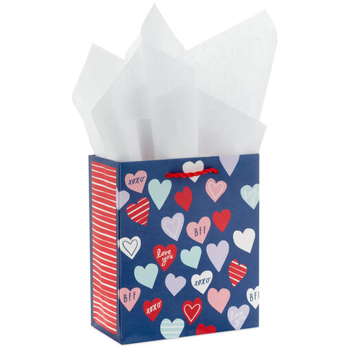 6.5" Colorful Hearts Small Valentine's Day Gift Bag With Tissue Paper, 