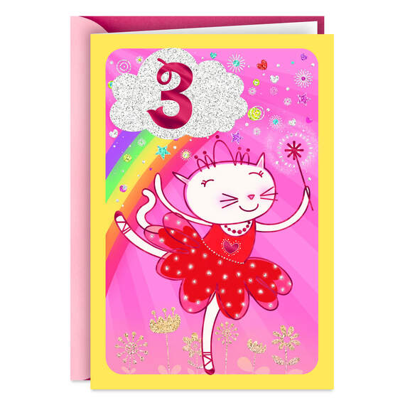 Dancing Cat 3rd Birthday Card for Kids