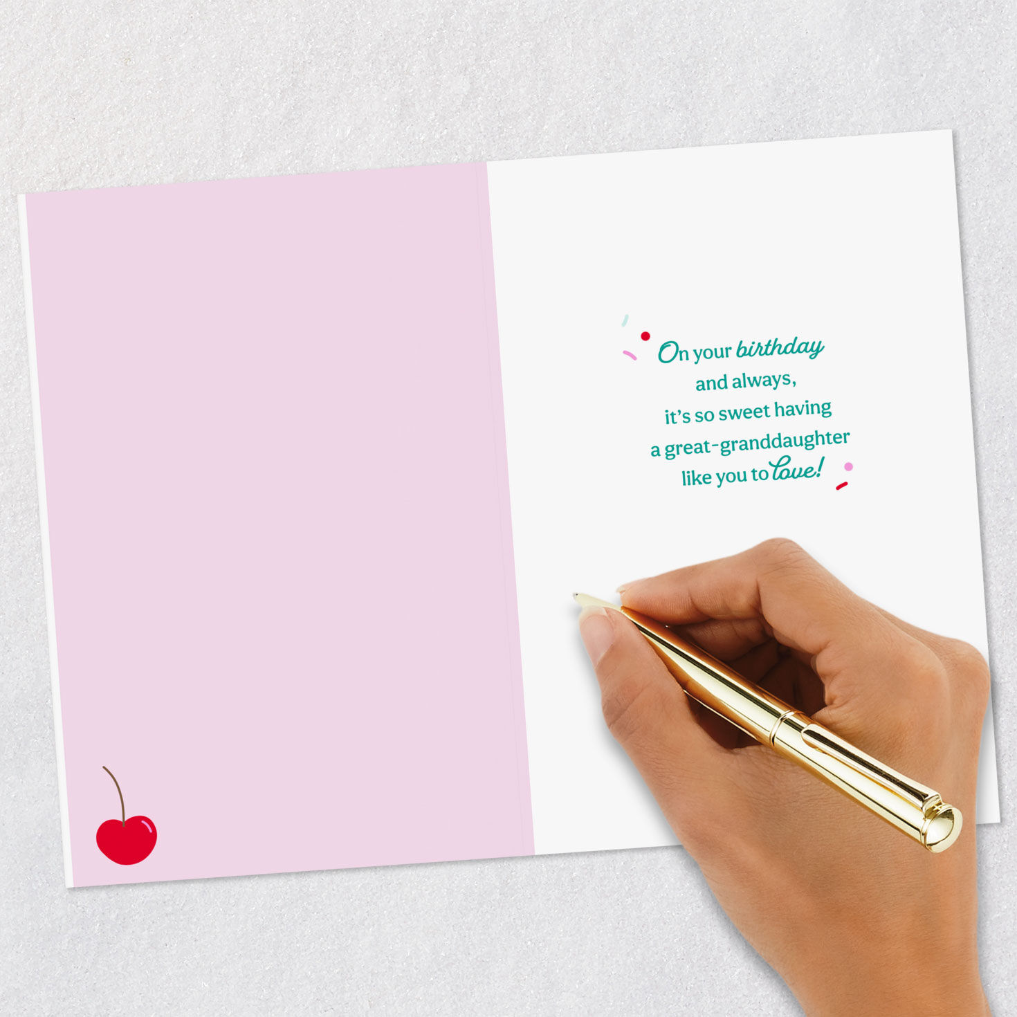 Cupcake With Cherry Great-Granddaughter Birthday Card Signing card image number 6