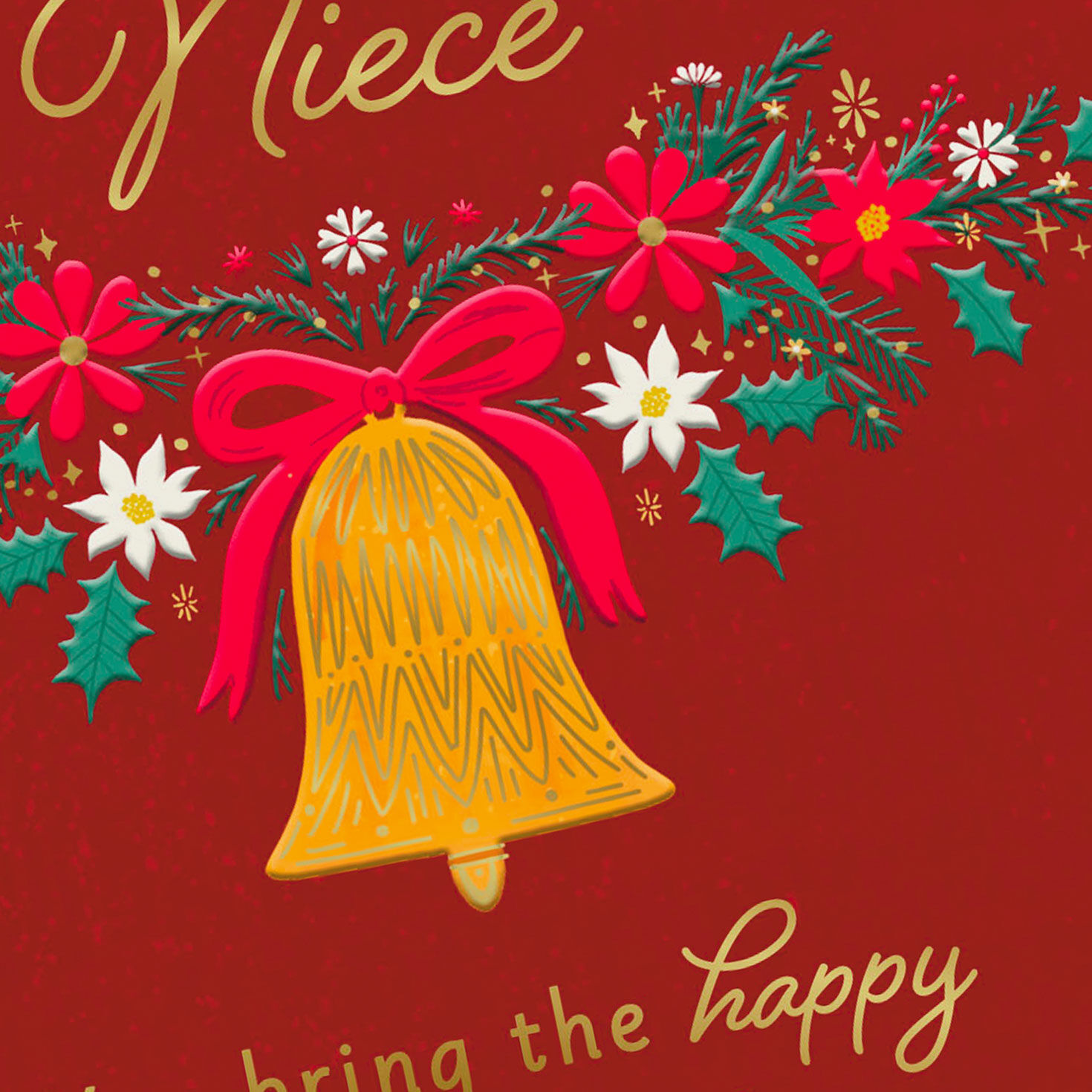 Bell Holiday Garland Niece Christmas Card Card Front Detail image number 4