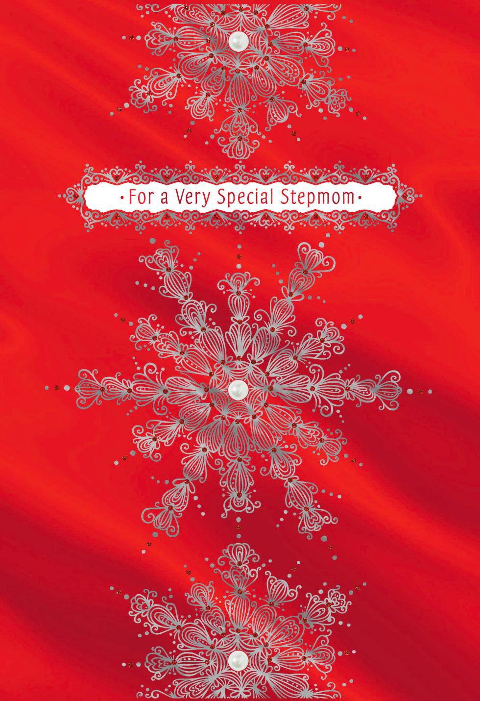 Snowflakes on Red Christmas Card for Stepmom