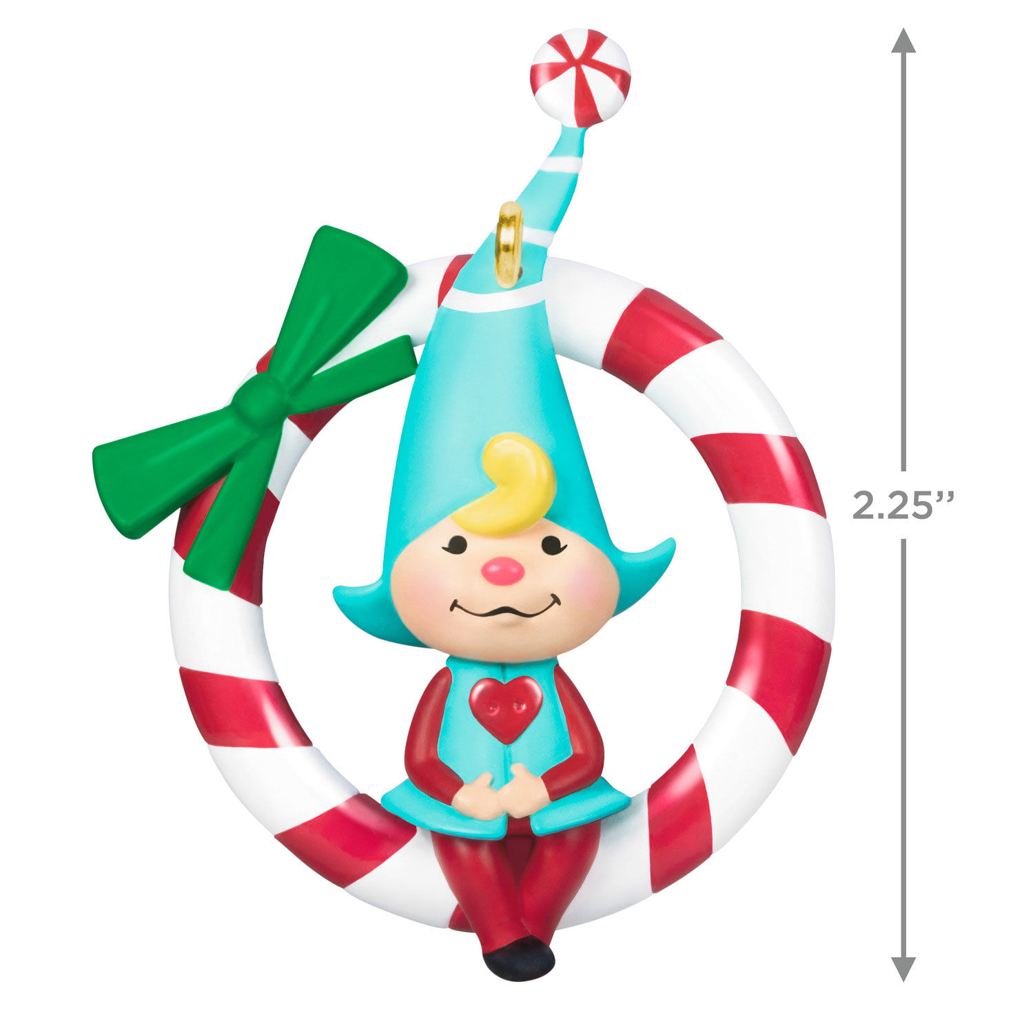 Girl Gnome in Red White Wreath Keepsake Ornament measurement image number 3