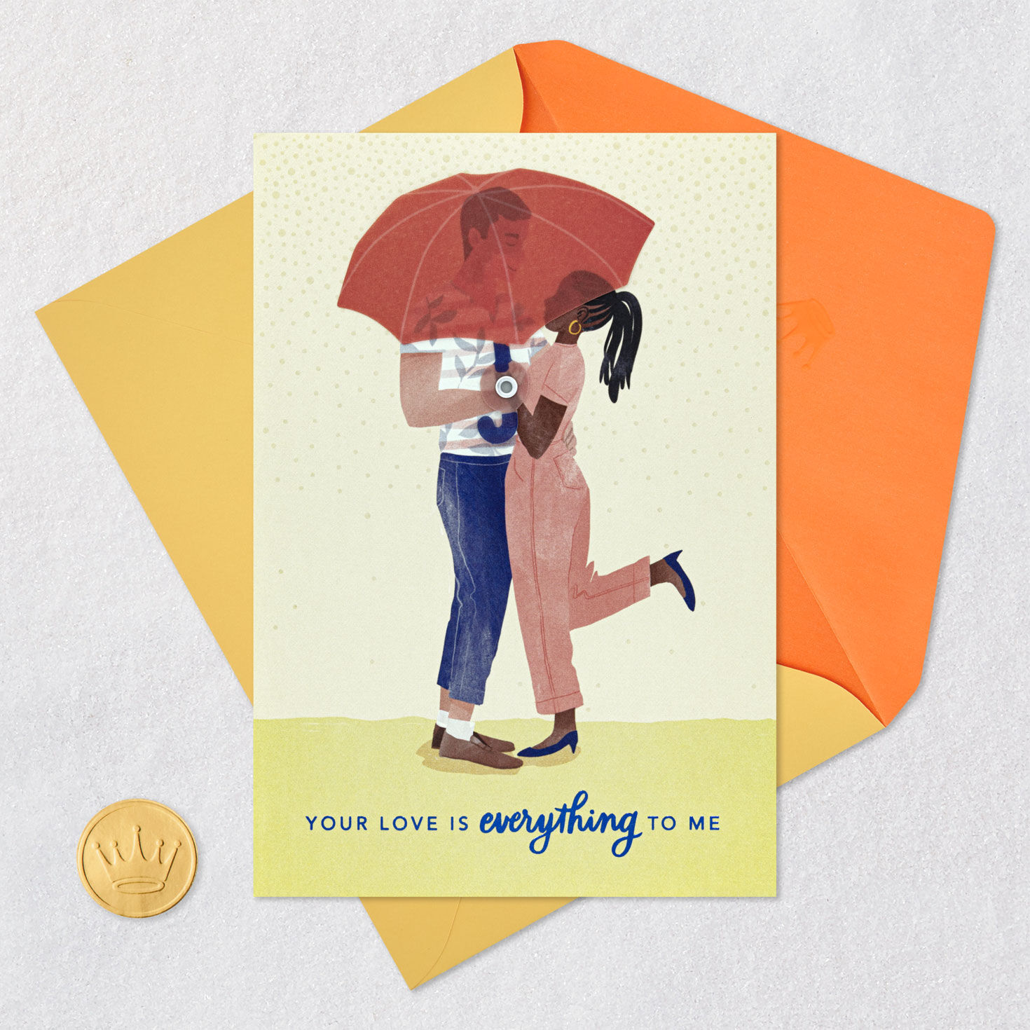Couple Under Umbrella Romantic Card Card Front with Envelope and Gold Seal image number 6