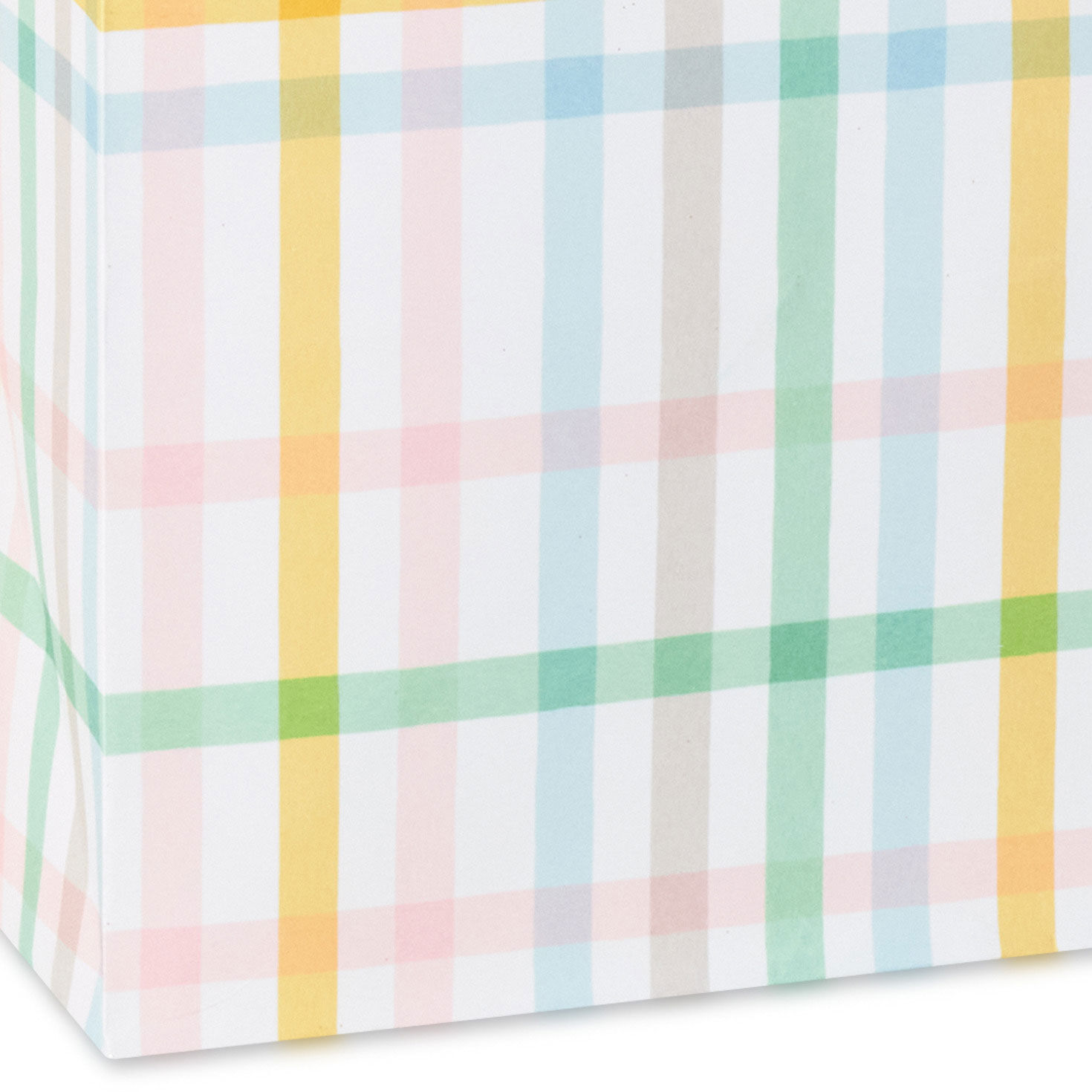 Pink, Blue, Yellow, Green and Brown Plaid Gift Bag Base/Side Detail image number 5