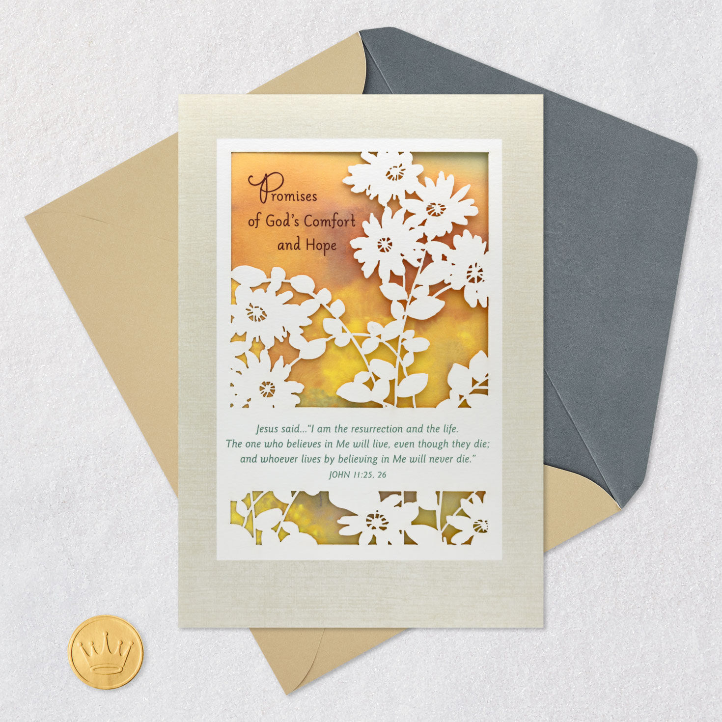 Laser-Cut White Flowers Christian Sympathy Card Signing card image number 6