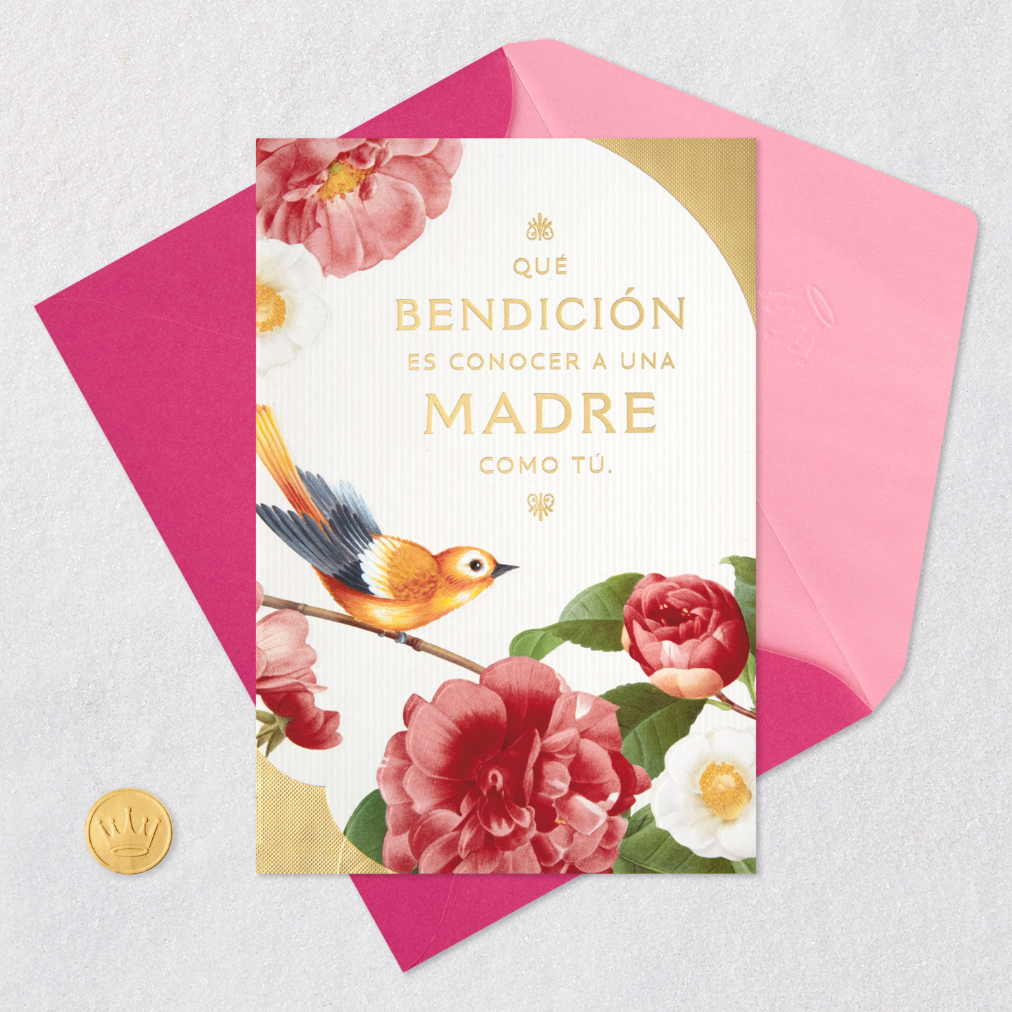 Bird and Flowers Religious Spanish Mother's Day Card Card Front with Envelope and Gold Seal image number 5