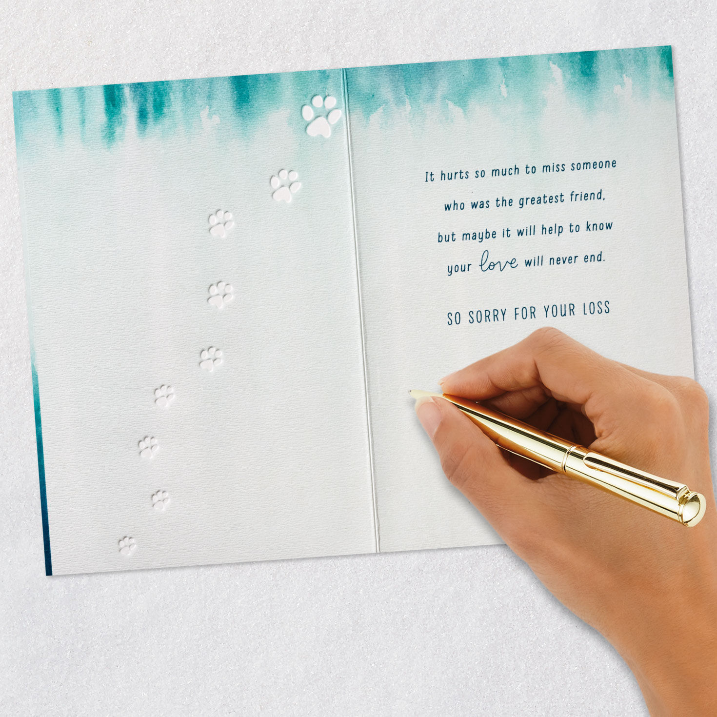 Paw Prints on Blue Dog Sympathy Card signing card image number 7