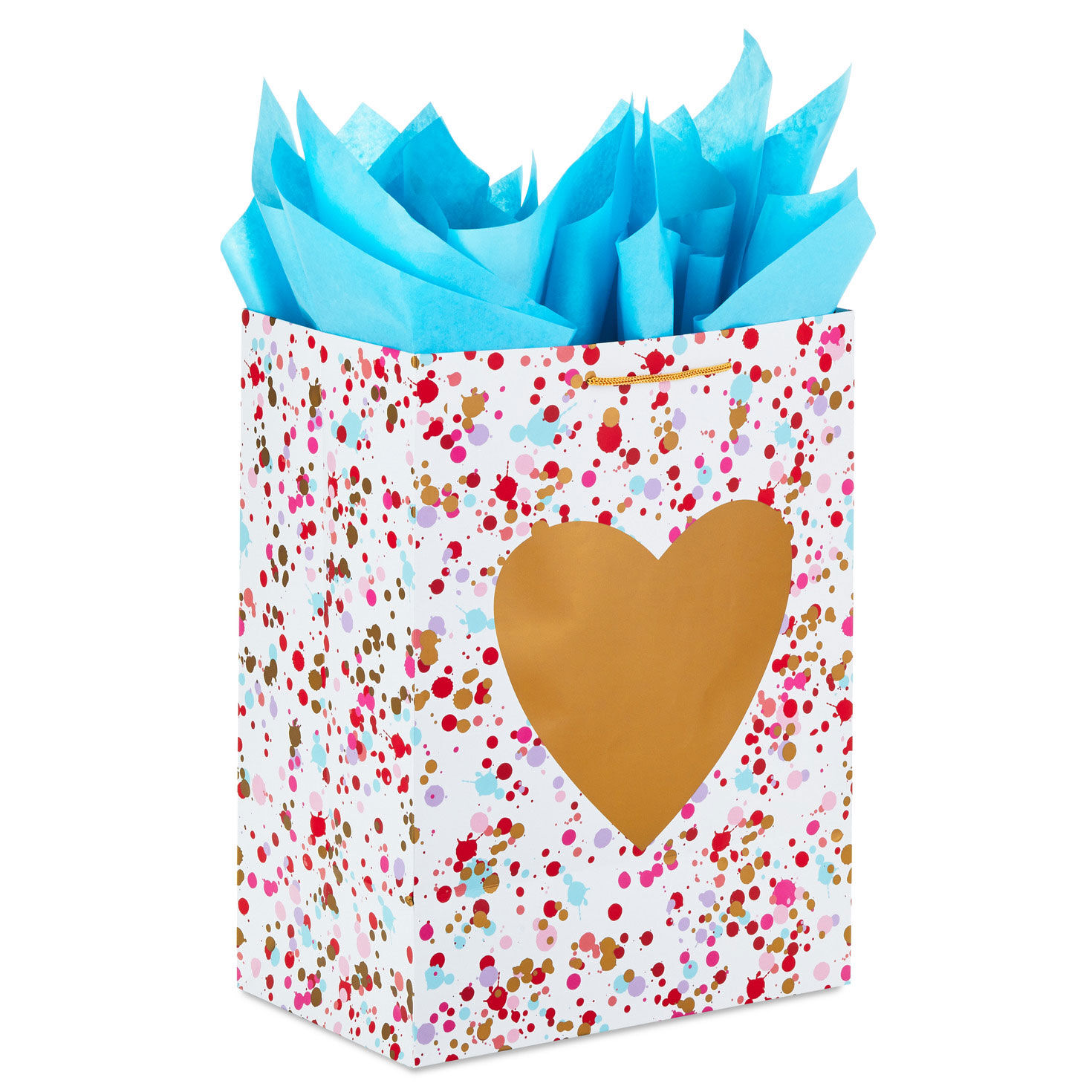17" Gold Heart on Confetti Extra-Large Gift Bag With Tissue Paper, , large image number 6