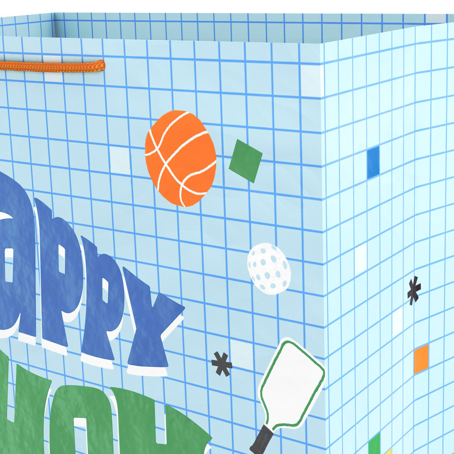 Sporty Flags on Blue Jumbo Gift Bag Handle Detail image number 4