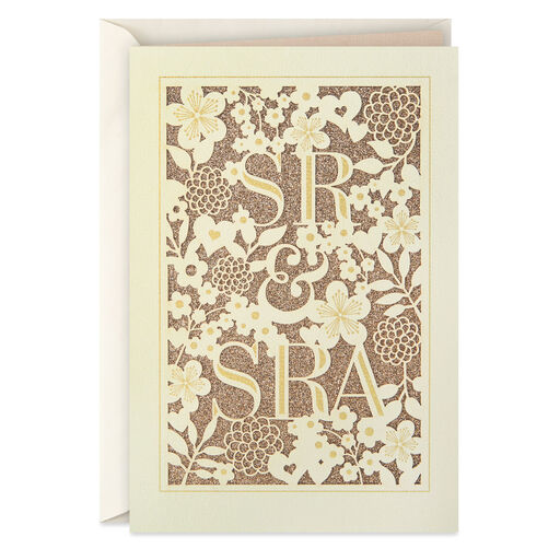 Floral Mr. and Mrs. Spanish-Language Wedding Card for Couple, 