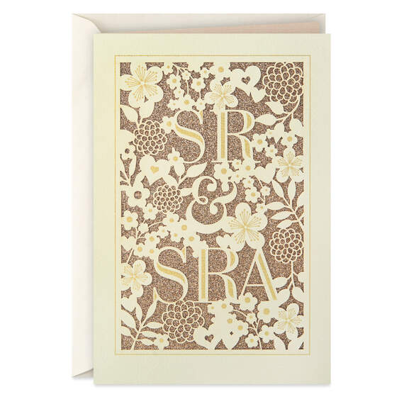 Floral Mr. and Mrs. Spanish-Language Wedding Card for Couple