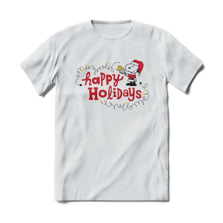 Brief Insanity Peanuts Snoopy and Woodstock Happy Holidays White T-Shirt