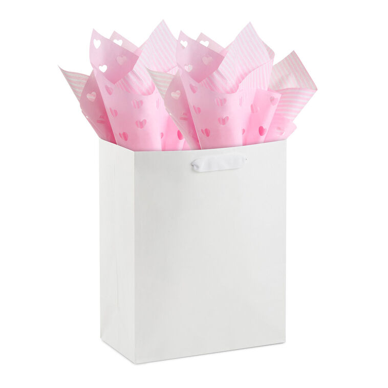 Pink Ribbon Tissue Pink Stripes and Pink With Cutout Hearts 2-Pack Tissue Paper, 4 sheets ...