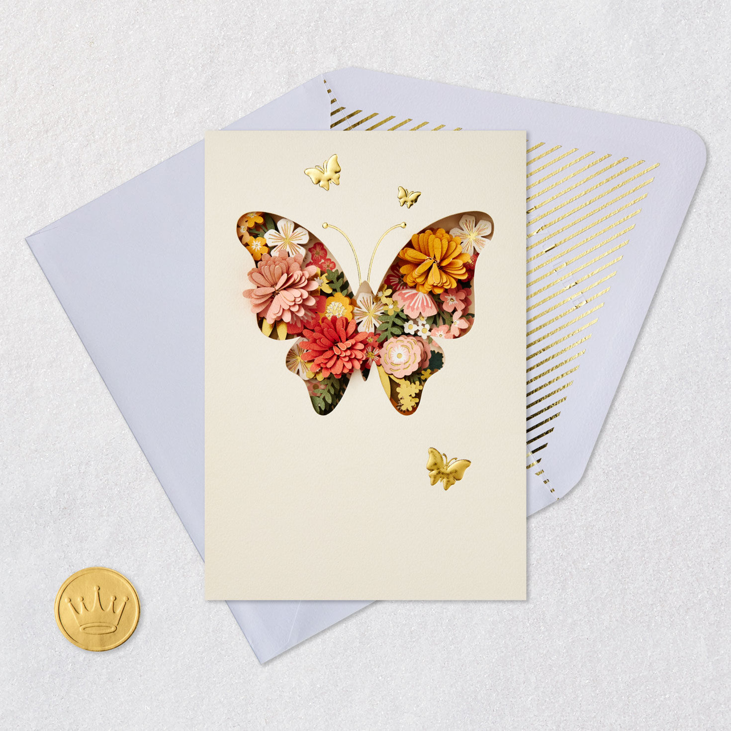 Peach and Yellow Floral Butterfly Blank Card Open card with envelope image number 4