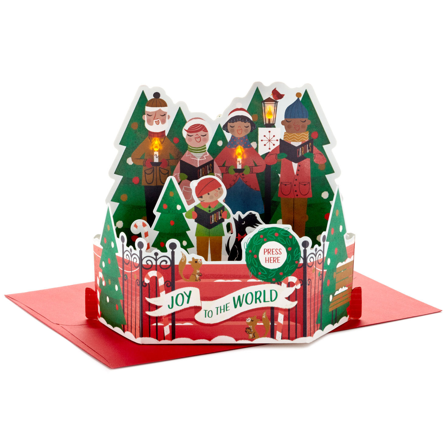 Joy to the World Musical 3D Pop-Up Christmas Card with Lights
