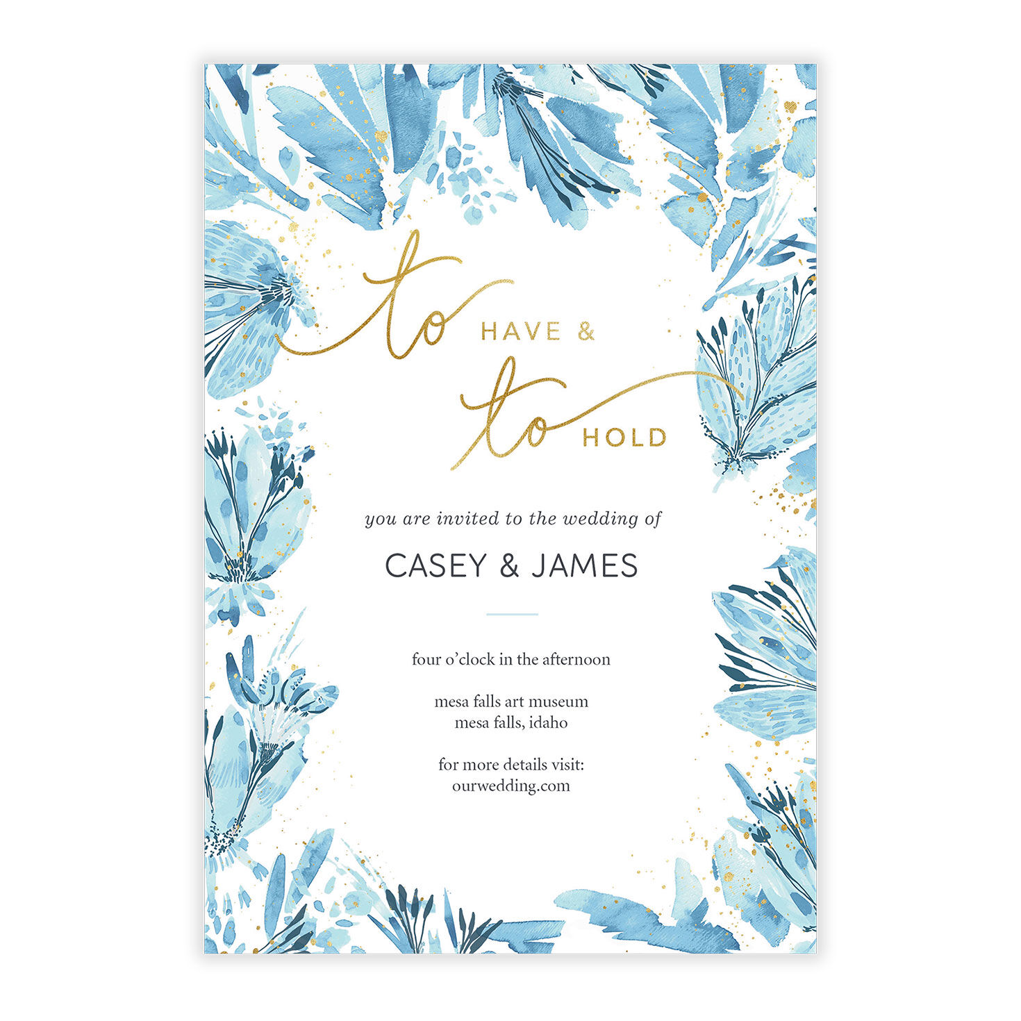 To Have and To Hold Blue Florals Wedding Invitation, , large image number 5