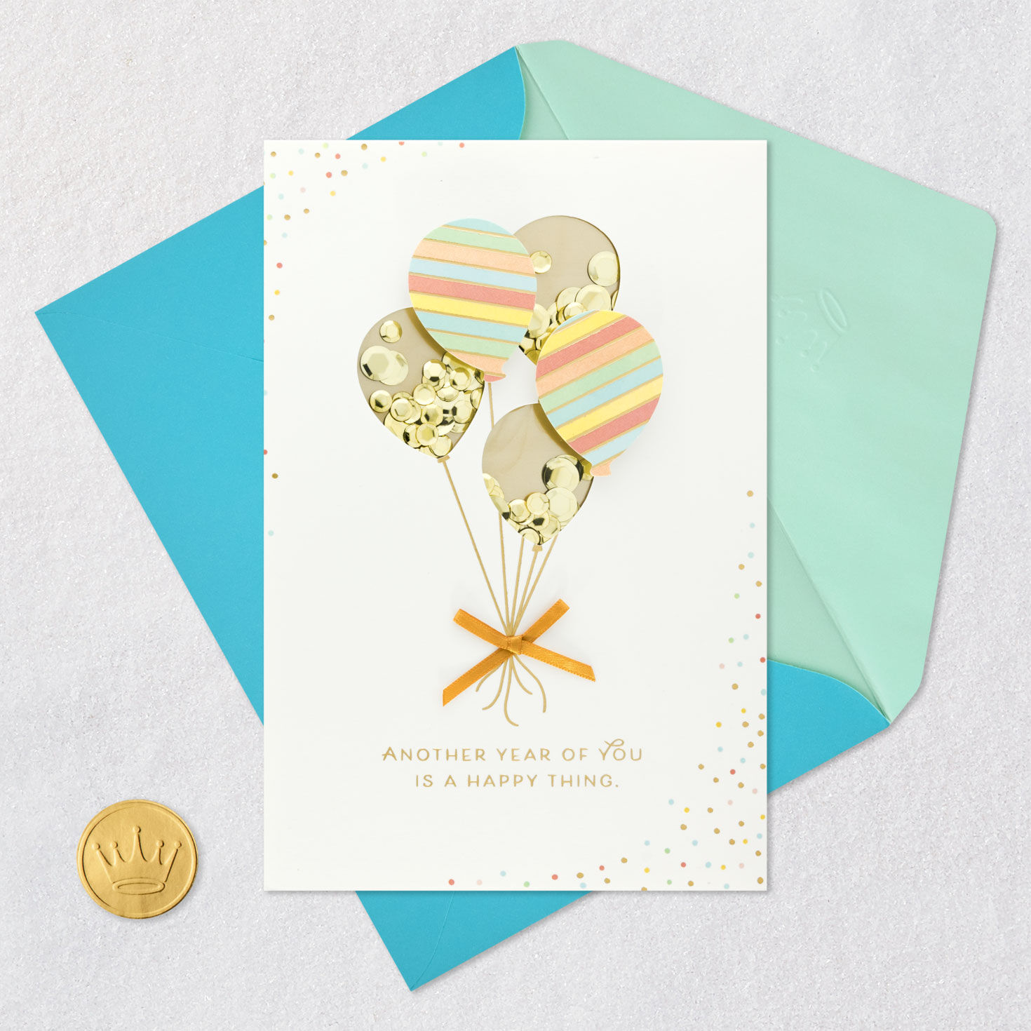 Fancy Balloons Birthday Card Card Front with Envelope and Gold Seal image number 5