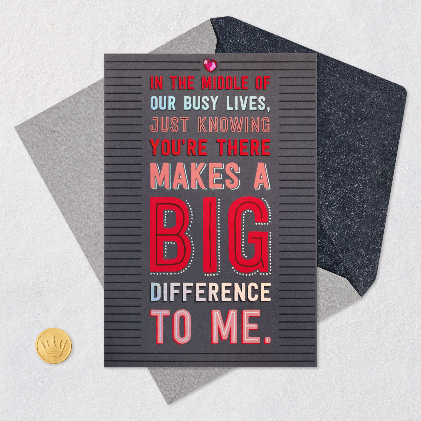 Gray with Pink and Red Lettering Valentine's Day Card Card Front with Envelope and Gold Seal image number 5