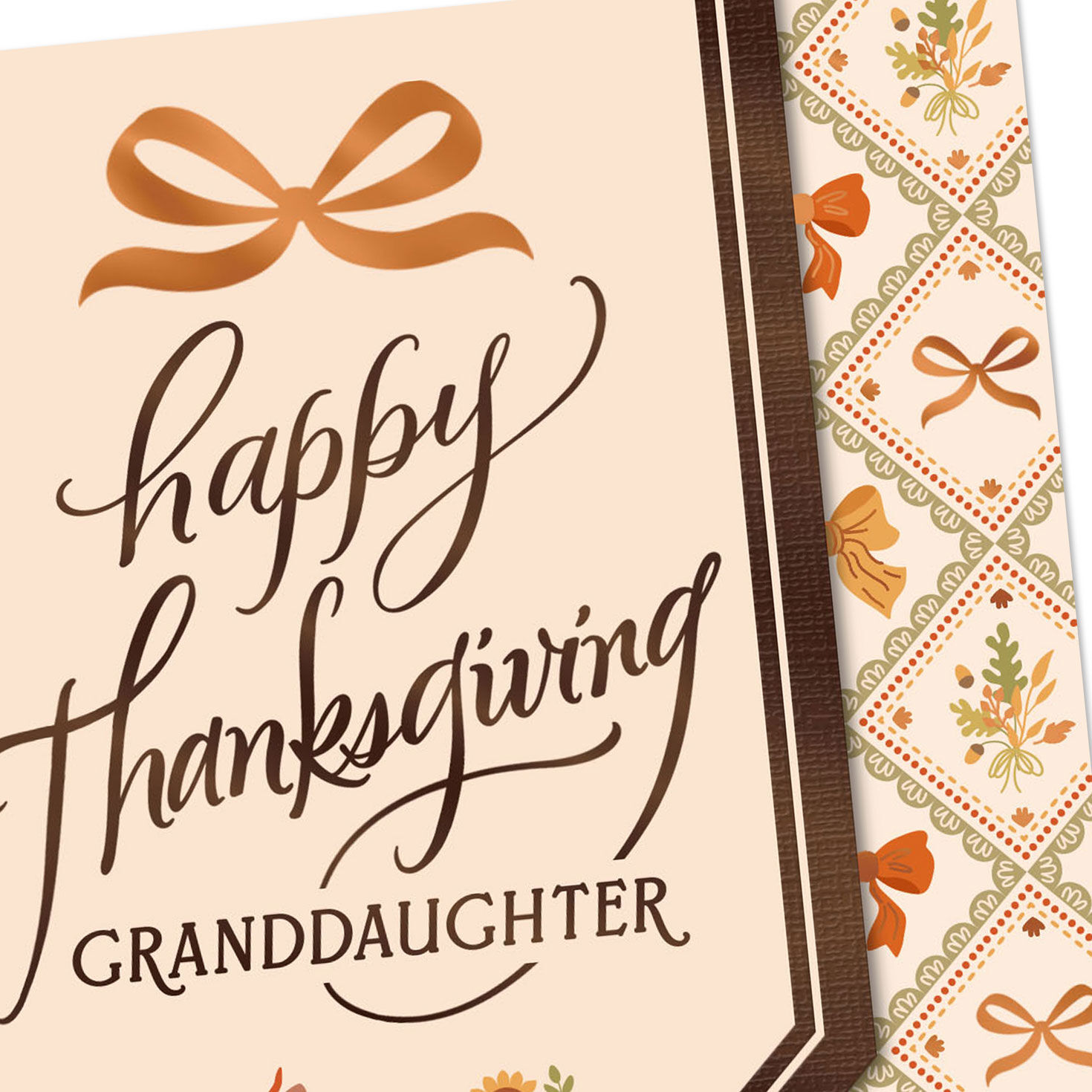 Pumpkins and Bows Thanksgiving Card for Granddaughter Card Front Detail image number 4