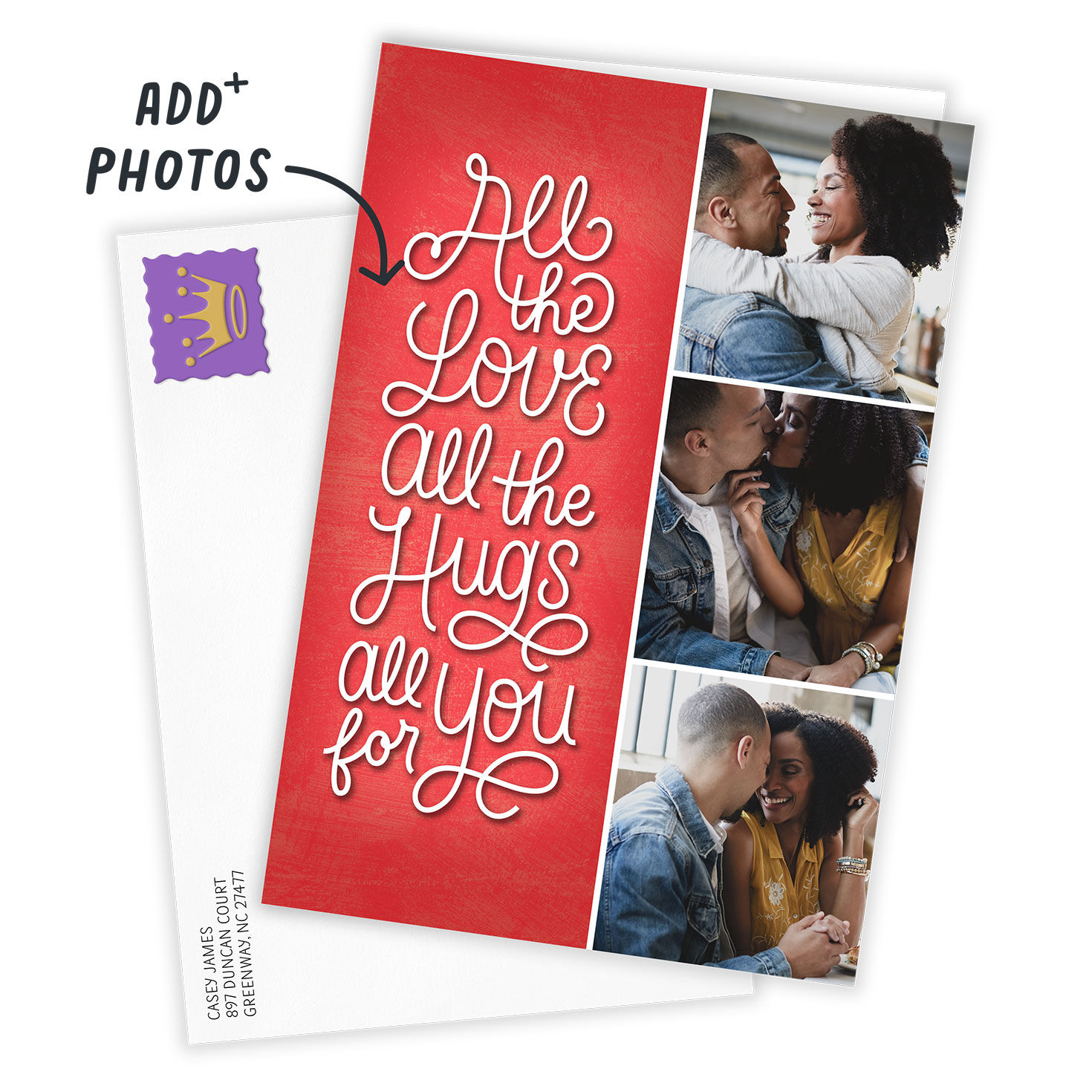 Hugs and Love Lettering on Red Love Photo Card  image number 2