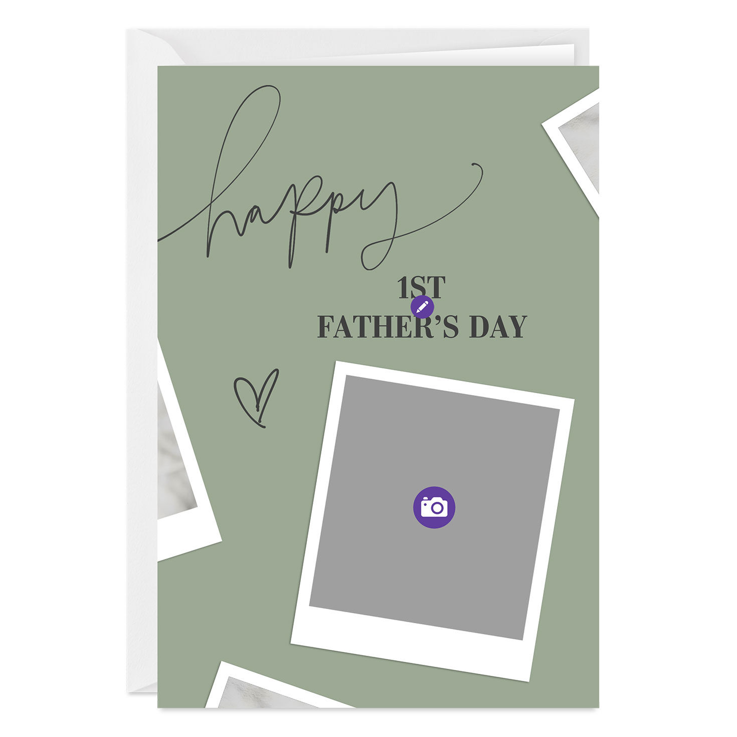 Green Polaroid Frame Personalized Father's Day Card Card Front indicating personalization image number 3
