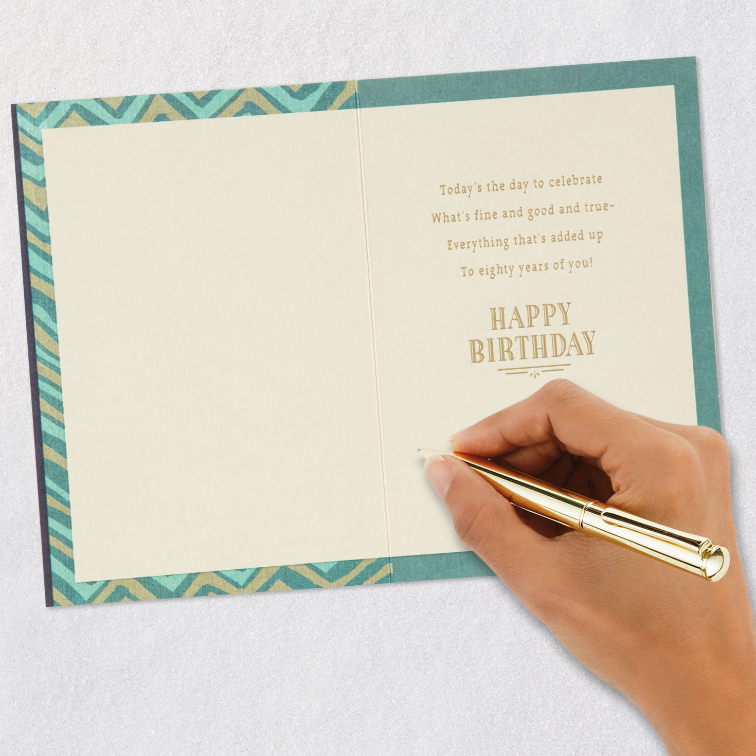 Casual Chevrons in Green 80th Birthday Card signing card image number 6