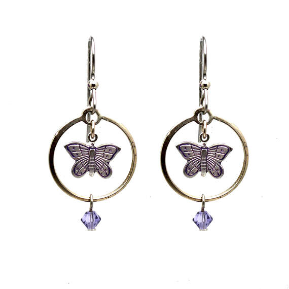 Silver Forest Butterfly in Open Circle Drop Earrings, , large image number 1