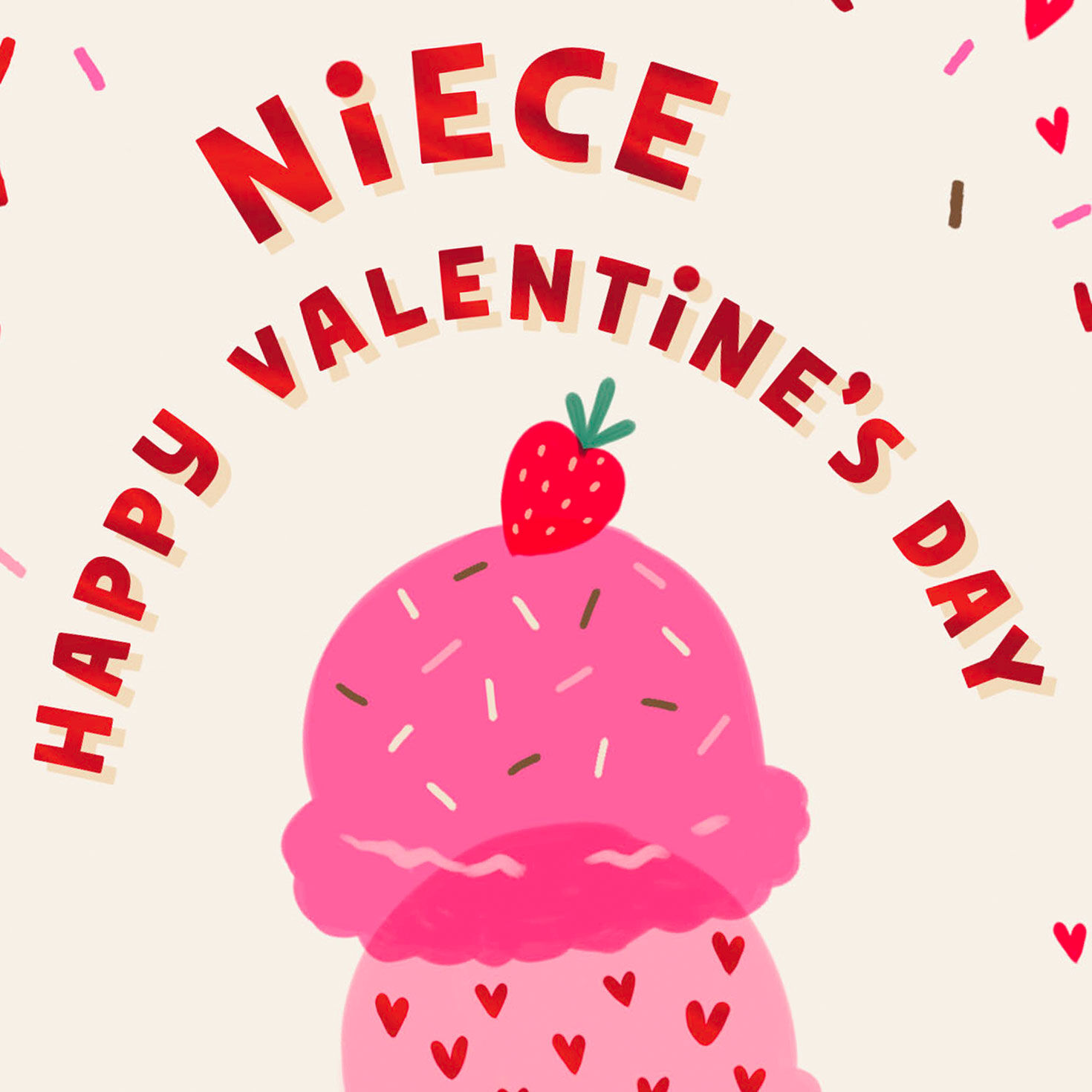 Pink Ice Cream Cone Valentines Day Card for Niece Card Front Detail image number 4