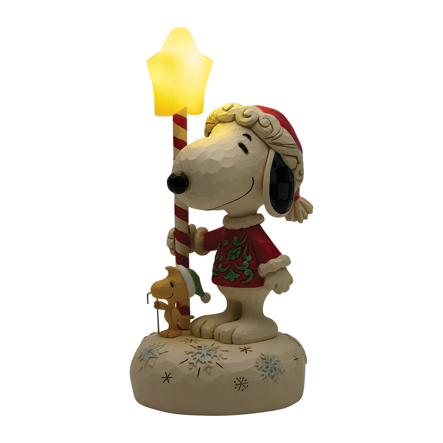 Jim Shore Snoopy and Woodstock Light-Up Poll Statue flonr lit image number 5