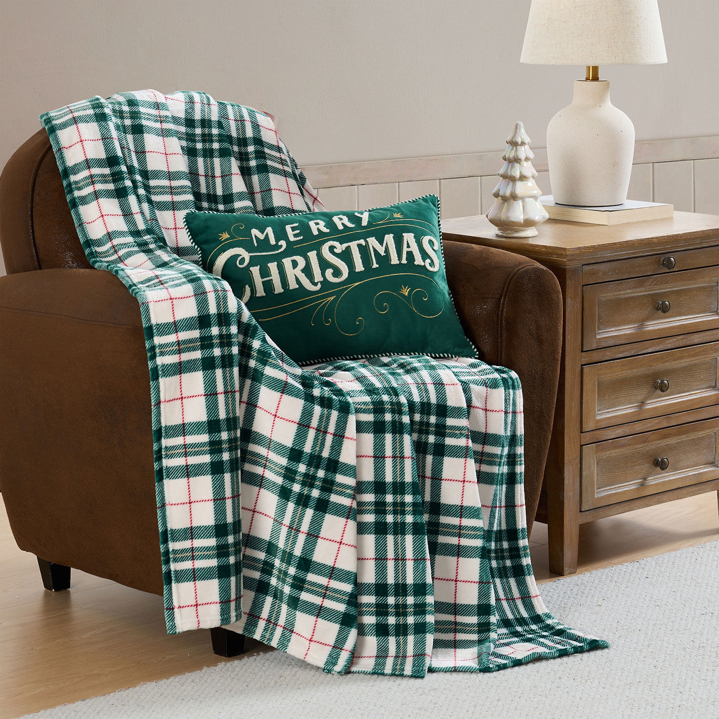 Hallmark Merry Christmas Pillow & Plaid Throw in use image number 5