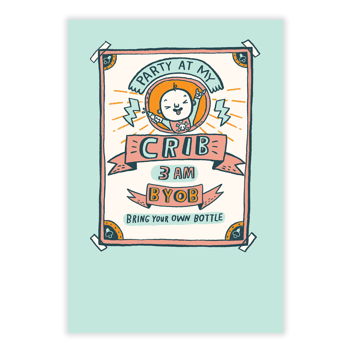 Baby Illustration Crib Party Personalized Baby Card front image number 2