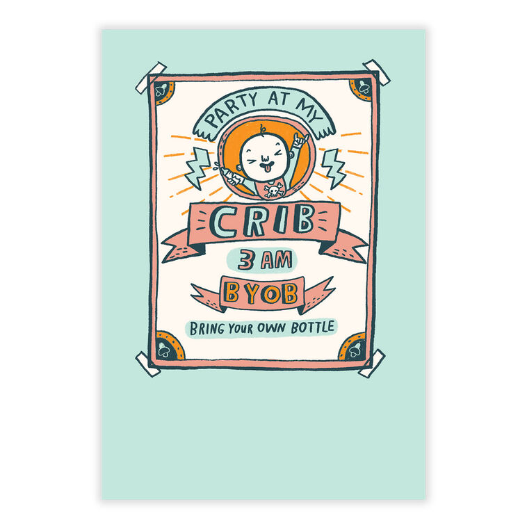 Baby Illustration Crib Party Personalized Baby Card front image number 2