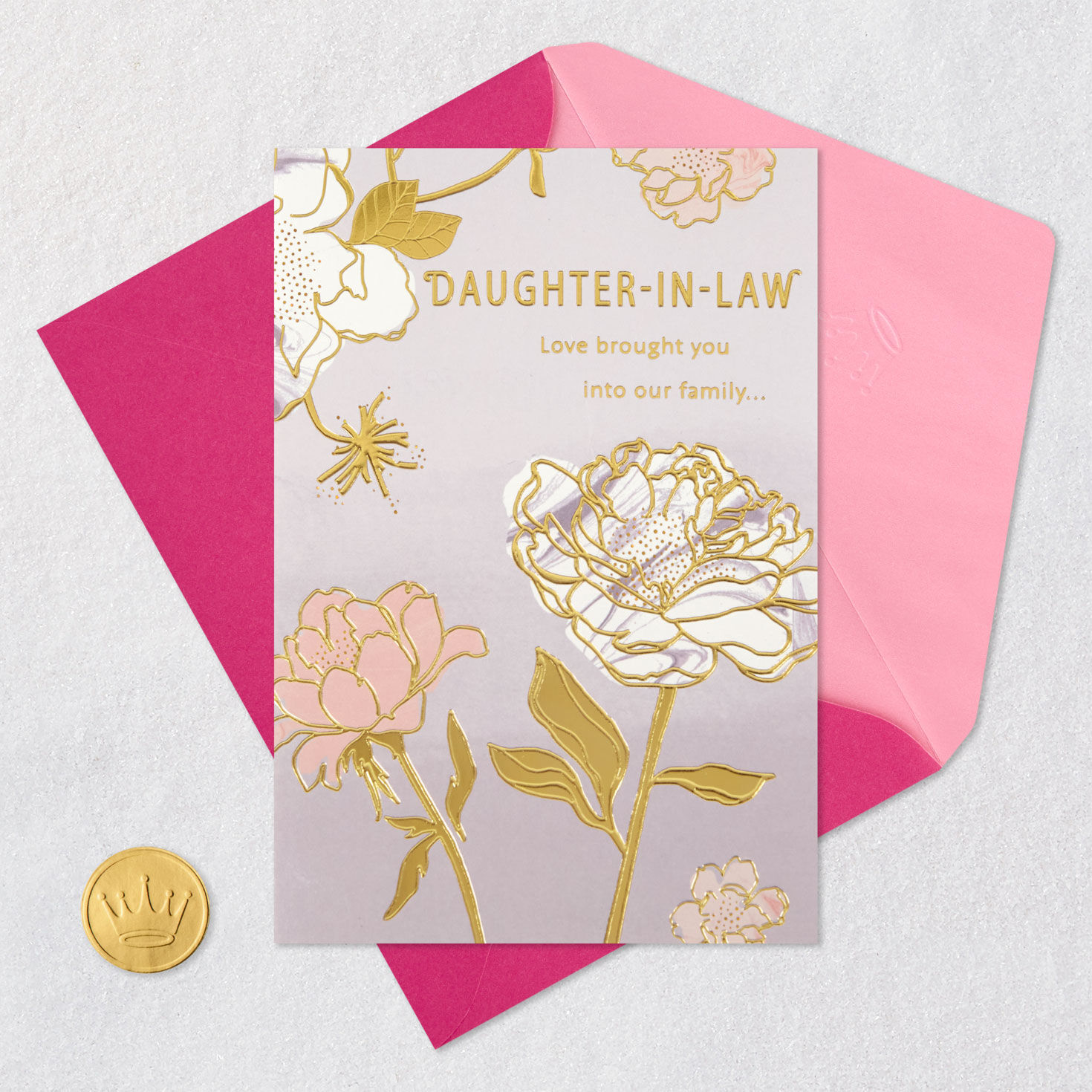 Pink and White Flowers Daughter-in-Law Mother's Day Card Card Front with Envelope and Gold Seal image number 5