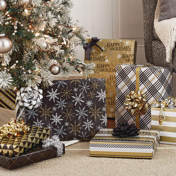 Black and Gold 4-Pack Reversible Holiday Wrapping Paper Assortment, 150 sq. ft., , large image number 2
