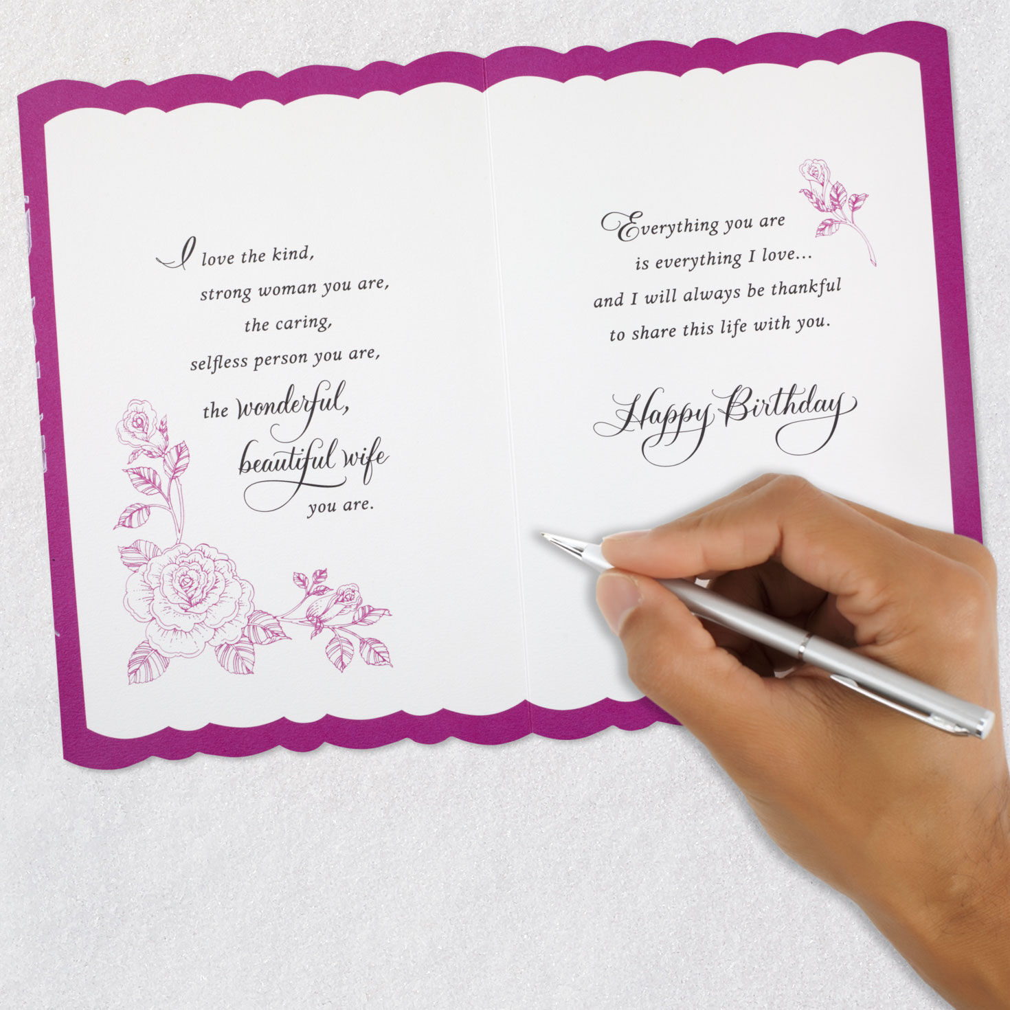 Birds and Flowers Wife Birthday Card signing card image number 7