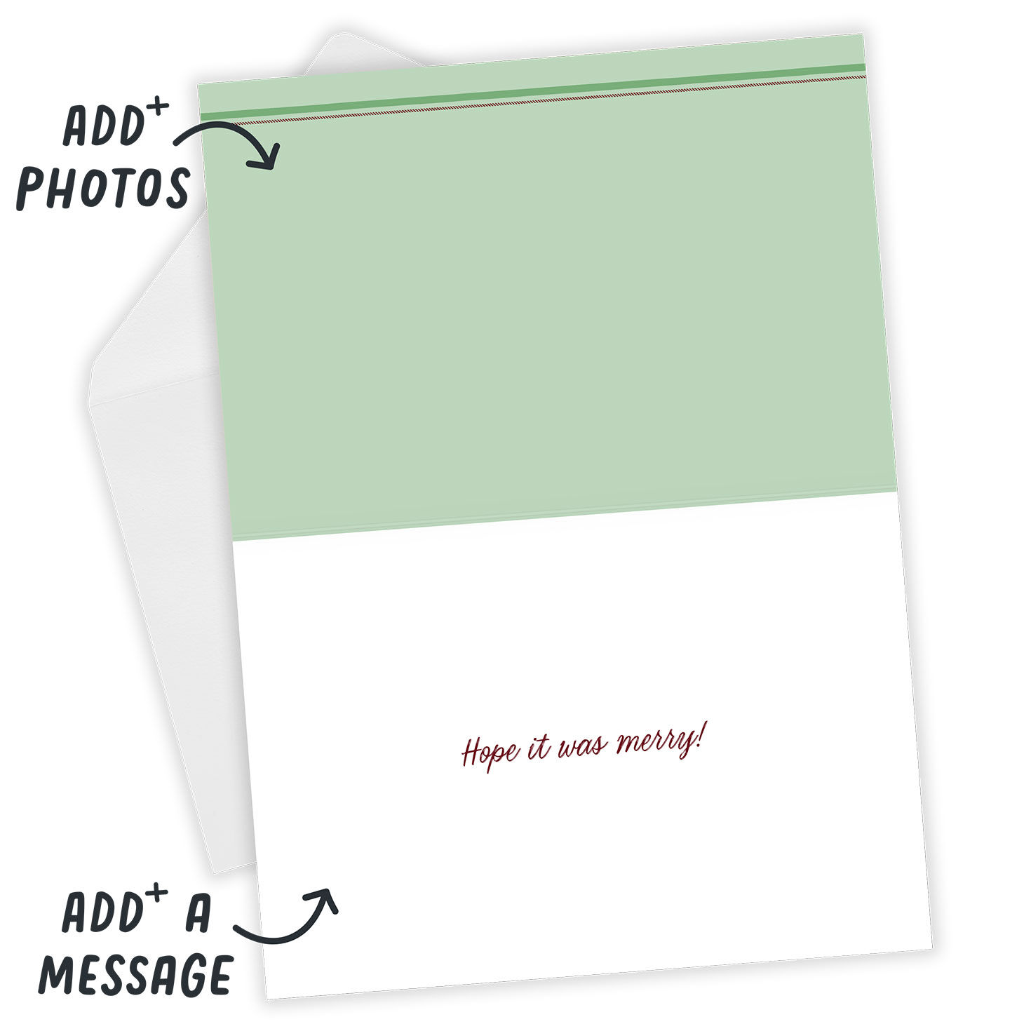 Green Plaid Gold Ribbon Gift Holiday Photo Card Open Card with Envelope indicating personalization image number 4