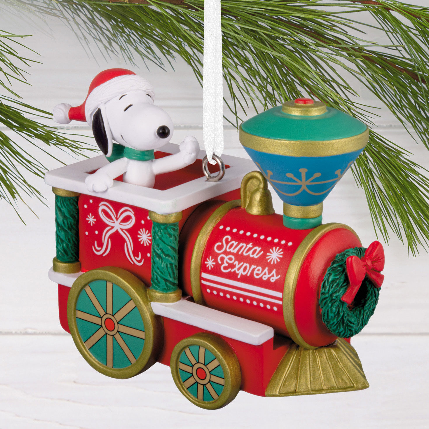 Snoopy in Train Engine Christmas Ornament hanging on tree image number 2