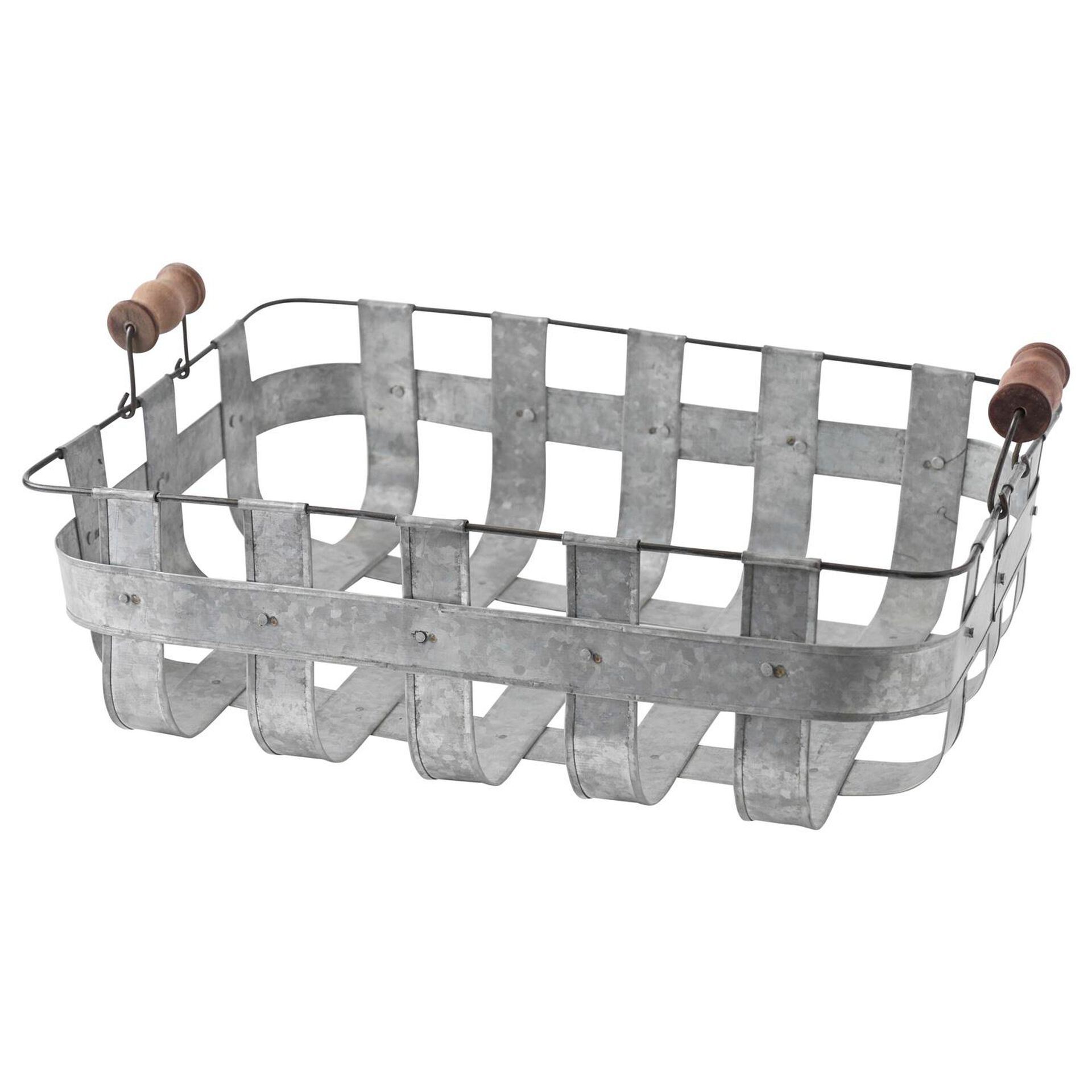 Galvanized Woven Basket With Wood Handles Baskets & Storage Hallmark