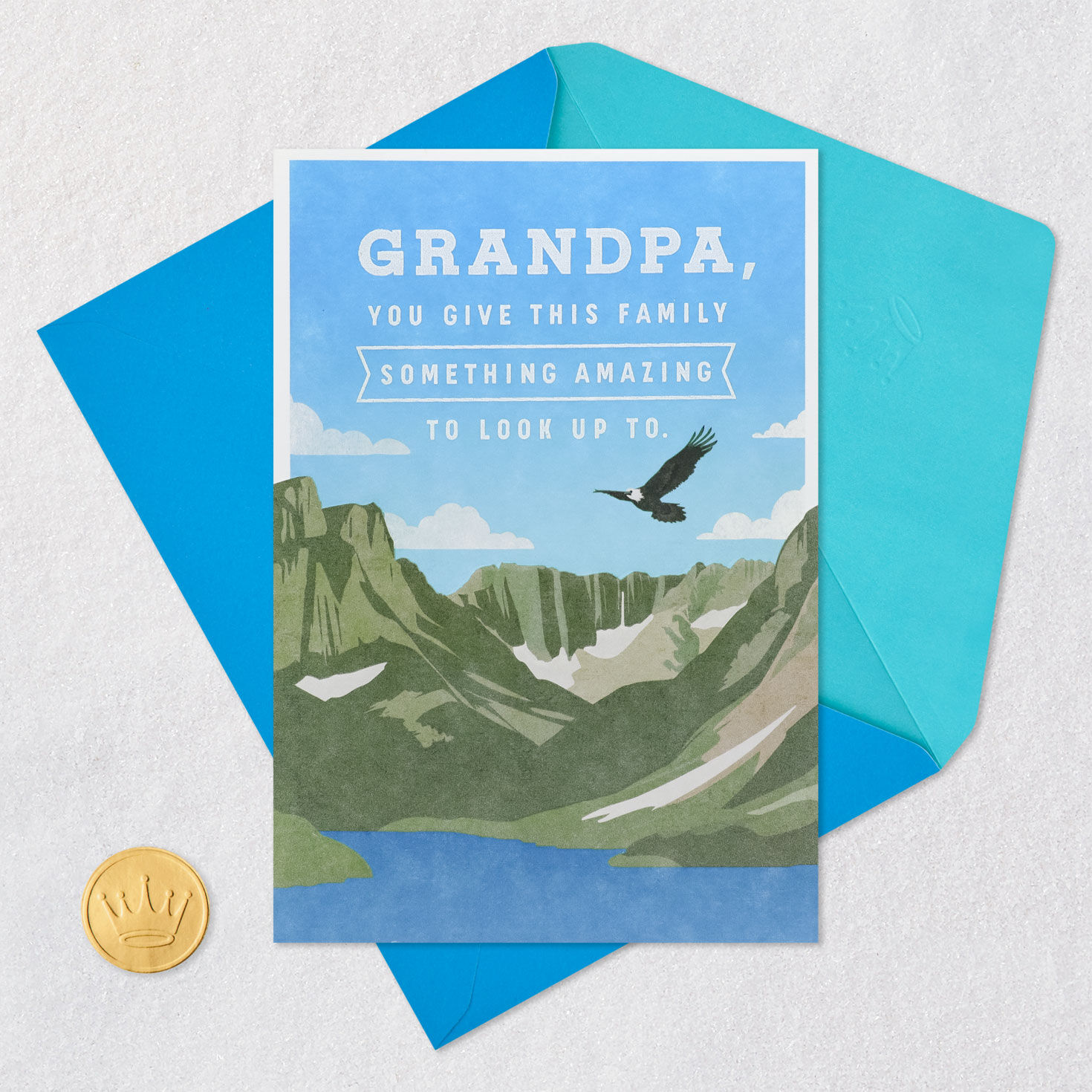 Bald Eagle Over Mountains Grandpa Birthday Card Card Front with Envelope and Gold Seal image number 5