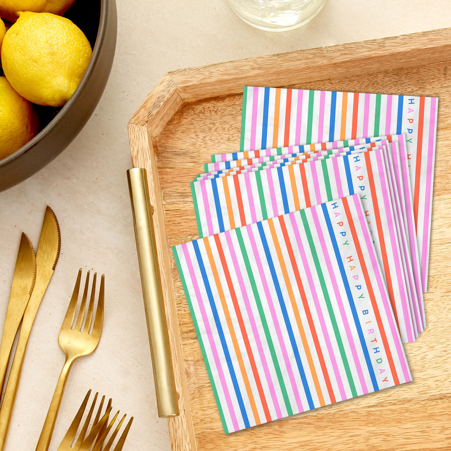 Colorful Striped Birthday Dinner Napkins Pack  image number 3