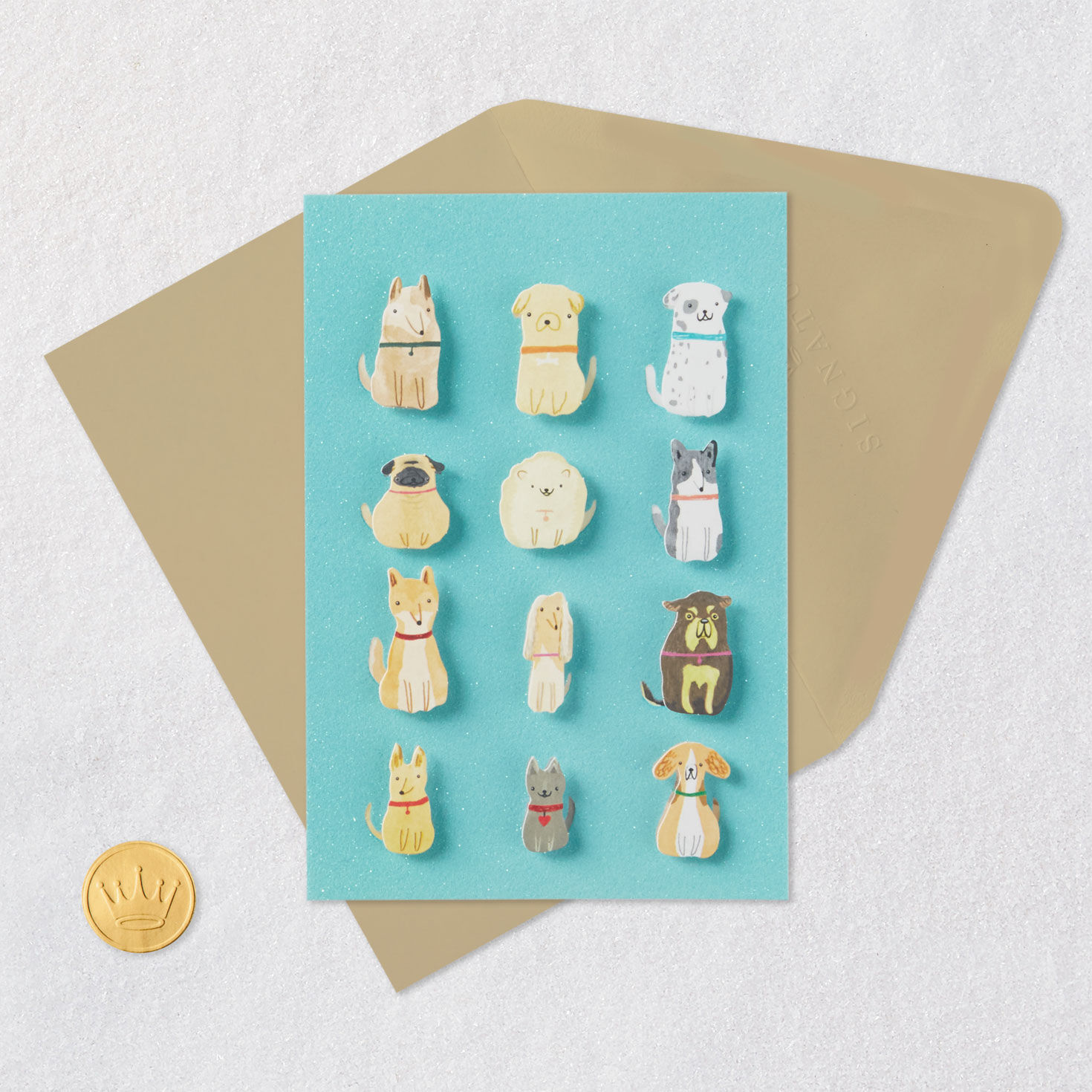 Pug, Dalmatian and Mutt Puppy Dog Blank Card Card Front with Envelope and Gold Seal image number 4