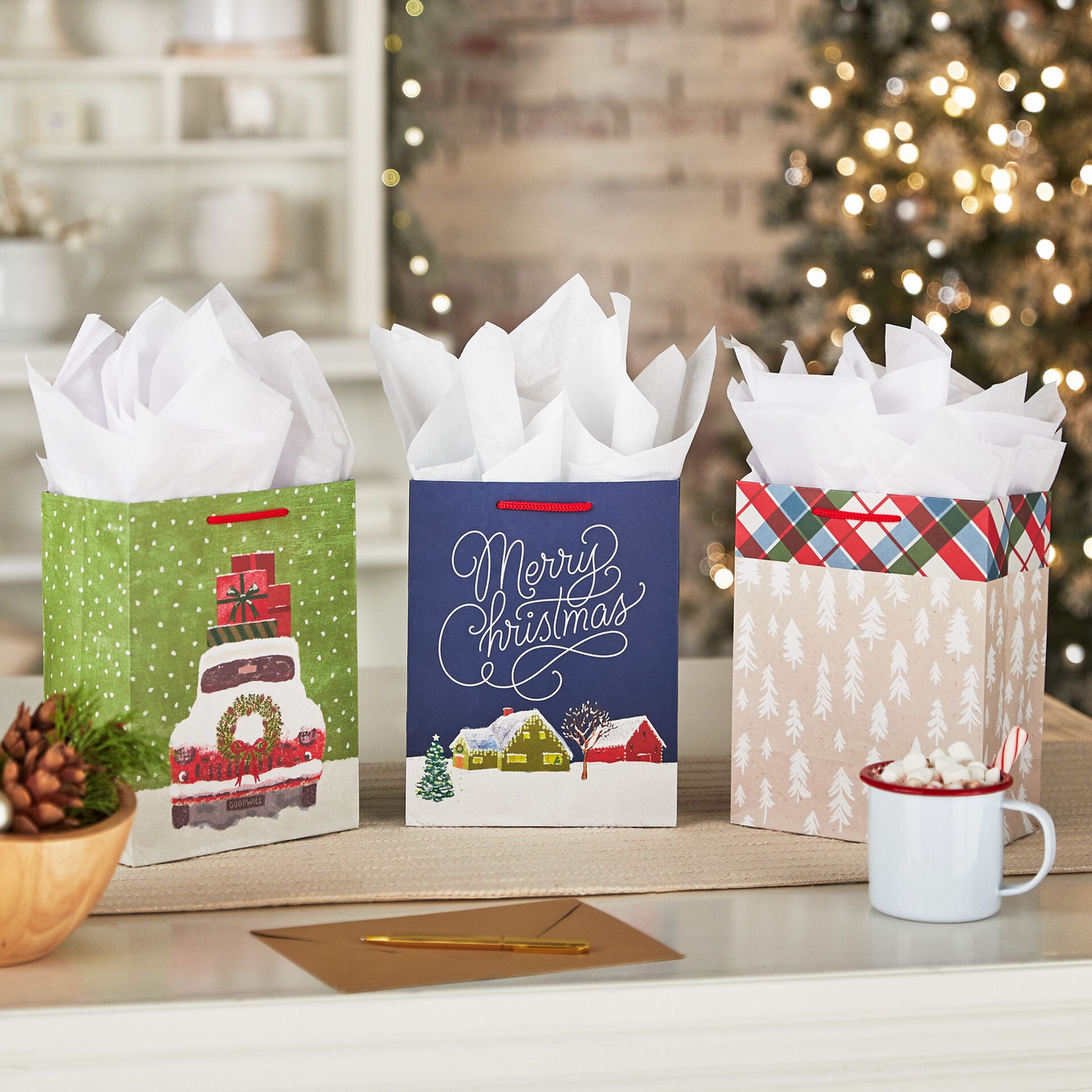 8.8" Cozy Charm 3Pack Christmas Gift Bags Gift Bags Hallmark