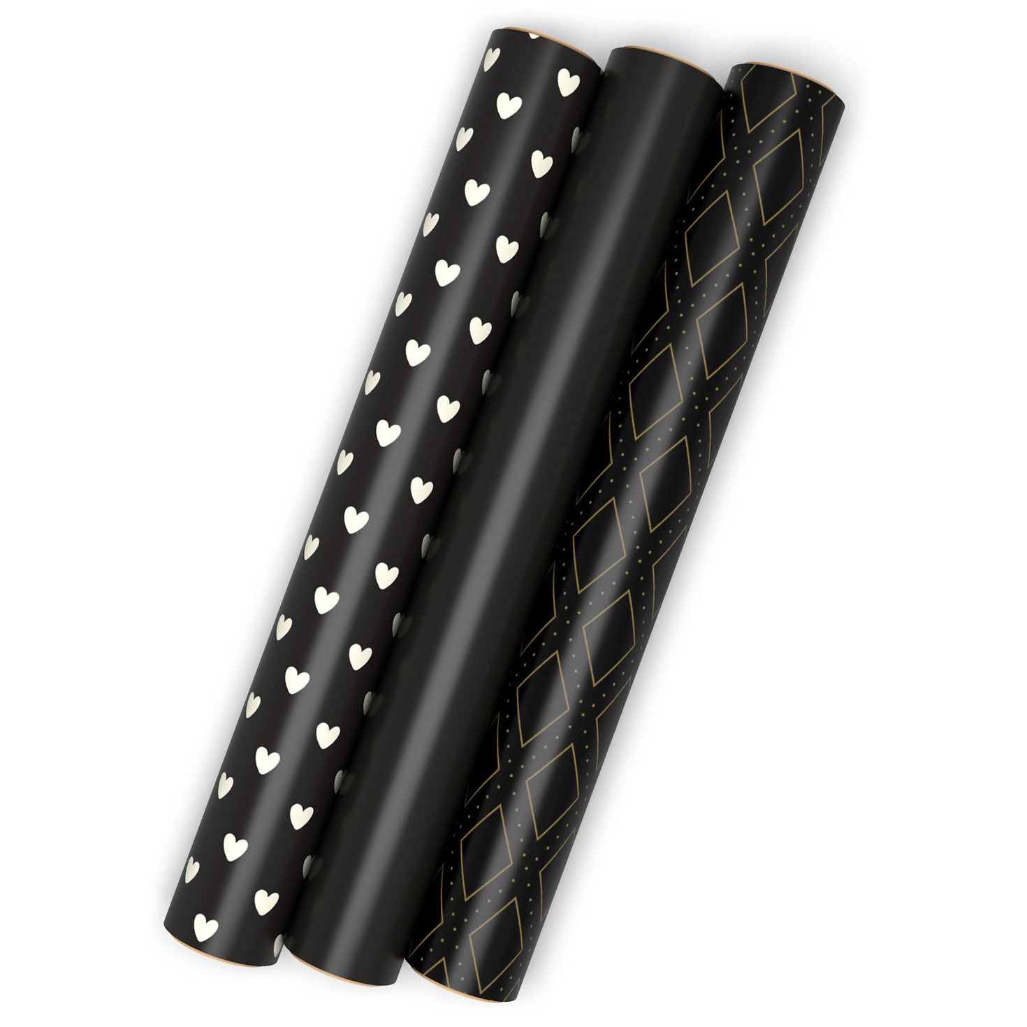 Black Diamonds and White Hearts 3-Pack Wrapping Paper Mini Rolls, 60 sq. ft.