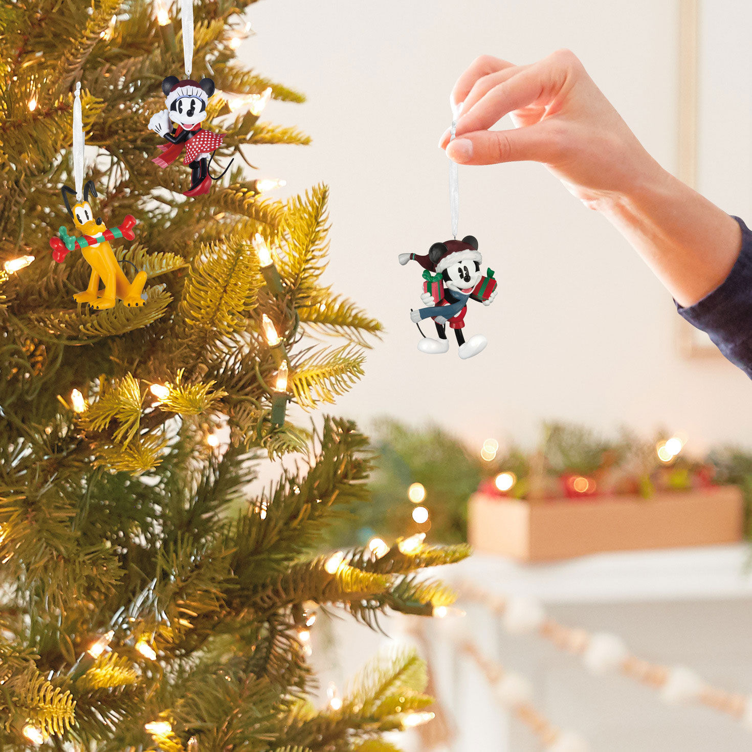Mickey, Minnie, Pluto Christmas Set of 3 Ornaments hand holding item image number 4