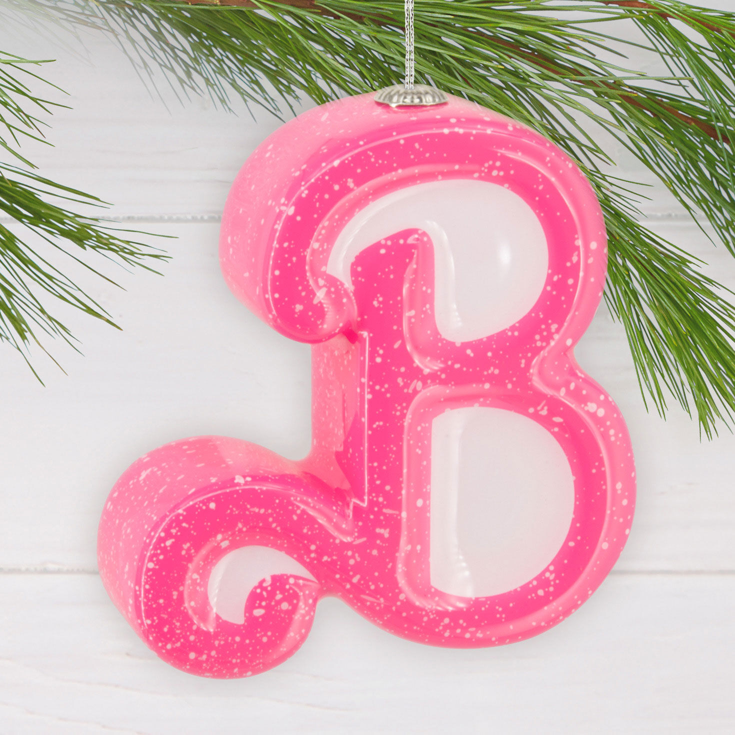 Barbie Pink B Christmas Ornament hanging on tree image number 2