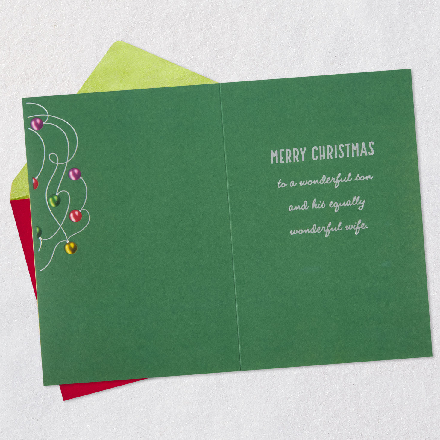 Holiday Ornaments Christmas Card for Son and His Wife Open card with envelope image number 3