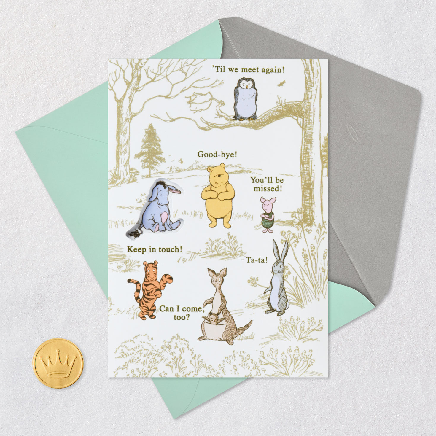 Winnie the Pooh Characters Goodbye Card Card Front with Envelope and Gold Seal image number 5