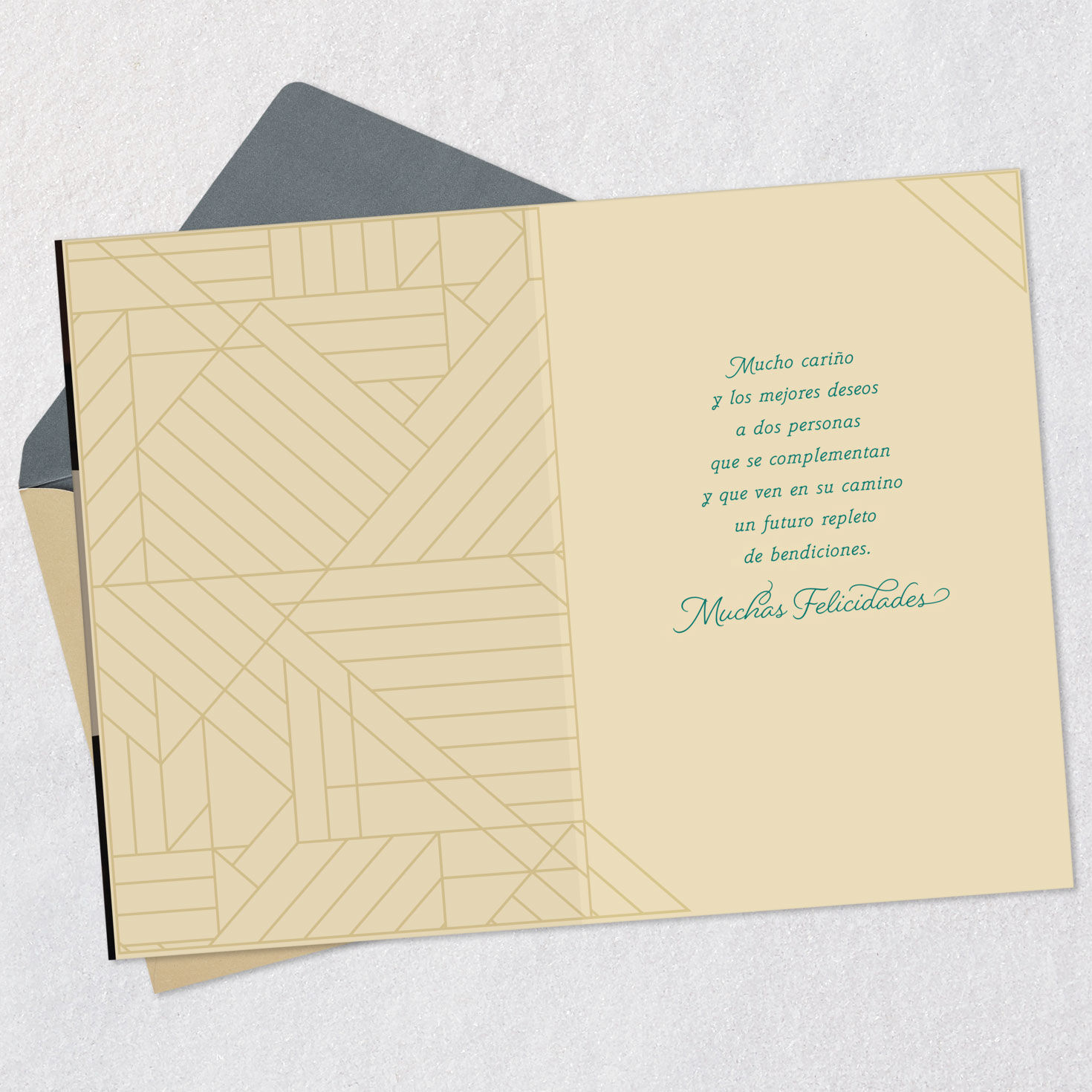 Couple Holding Hands Wedding Card in Spanish Open card with envelope image number 3